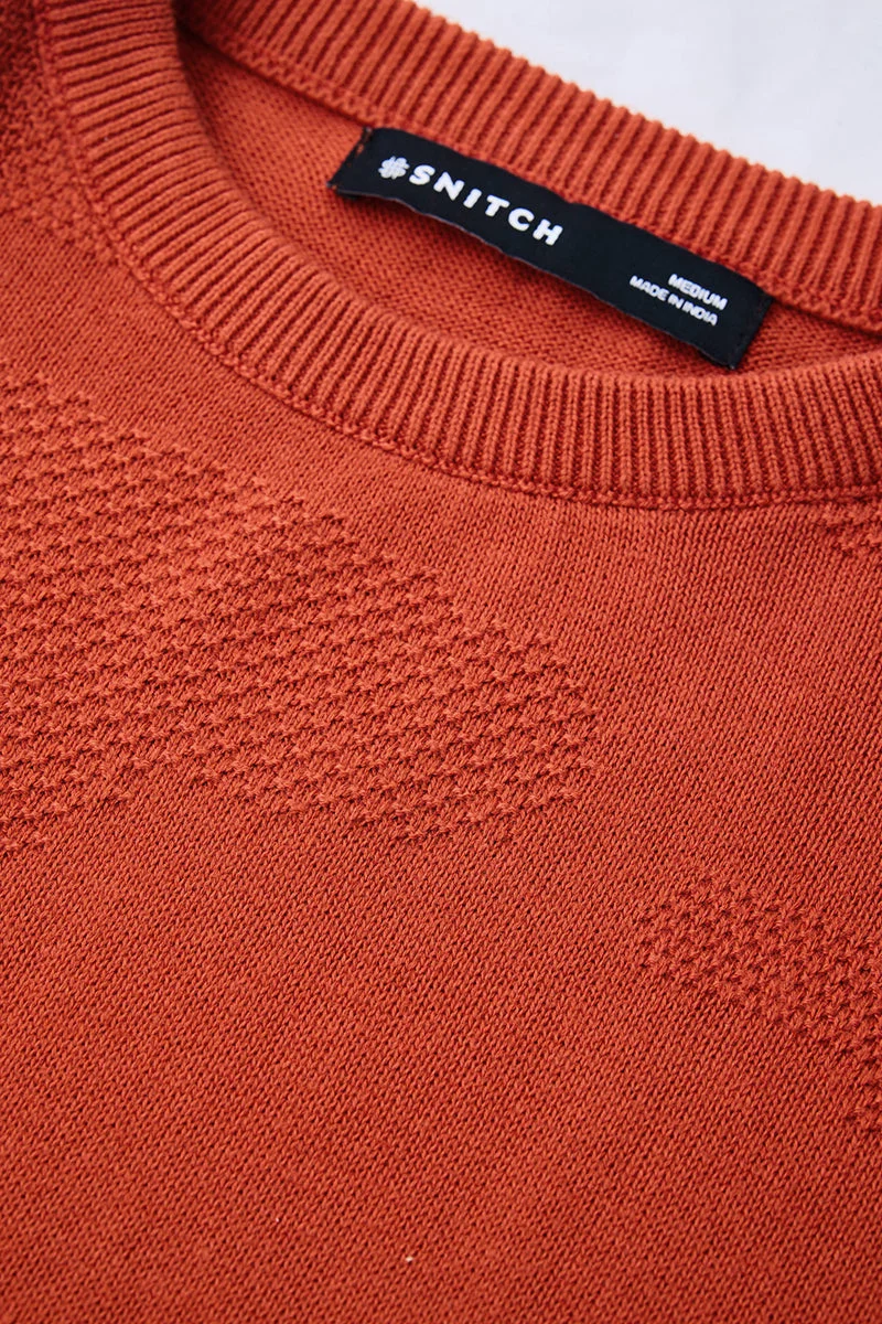SNITCH Orange Regular Fit Textured 100% Cotton Sweater for Men | Best Price UAE